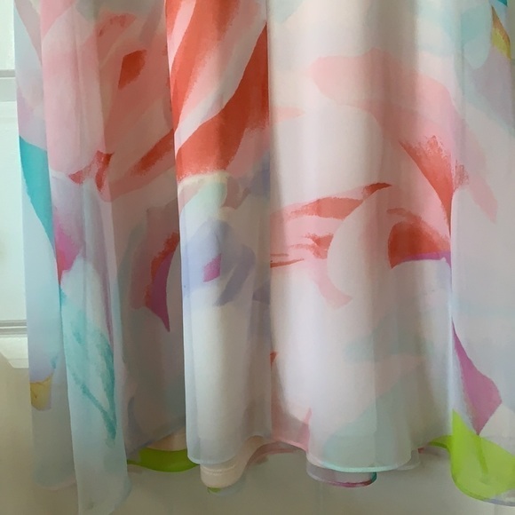 𝅺NWT Calvin Klein Printed Watercolor Floral Chiffon Trapeze Dress Size 10 - Picture 7 of 10
